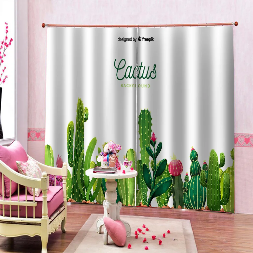 Window Curtain green cactus Curtains For Living Room Bedroom Modern Brief Kids Cortain Drapes Home Decor | Дом и сад