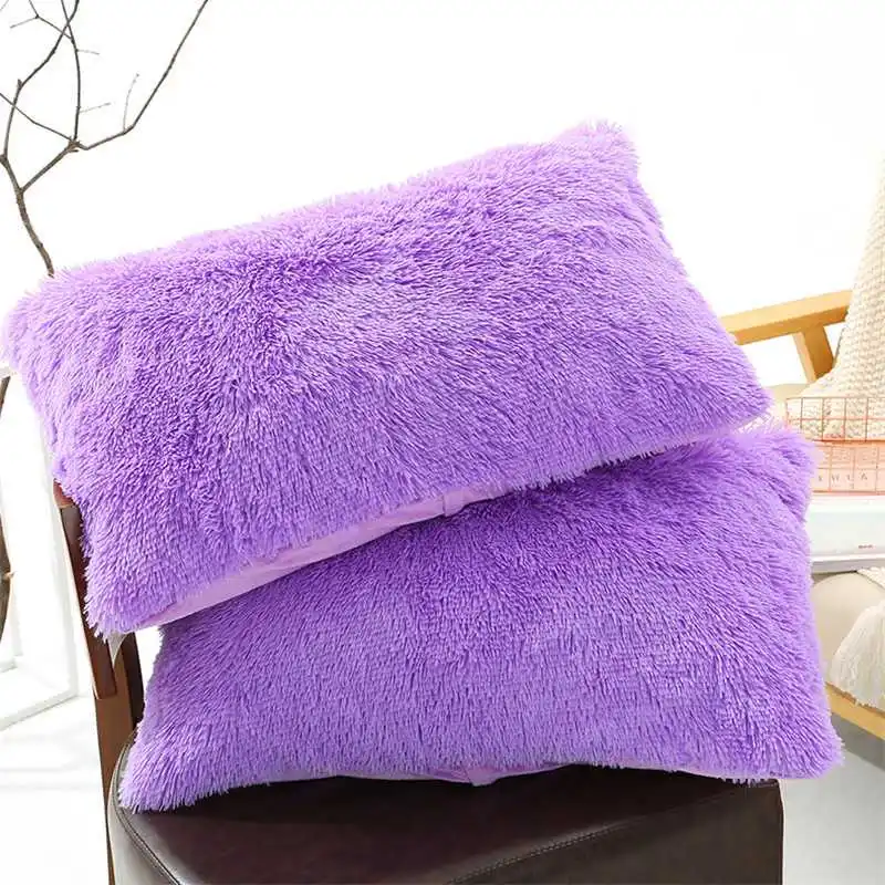Pillow Cover Fluffy Soft Plush Cushion Solid One Side Faux Fur Decorative Cases For Home Sofa Waist Throw | Дом и сад
