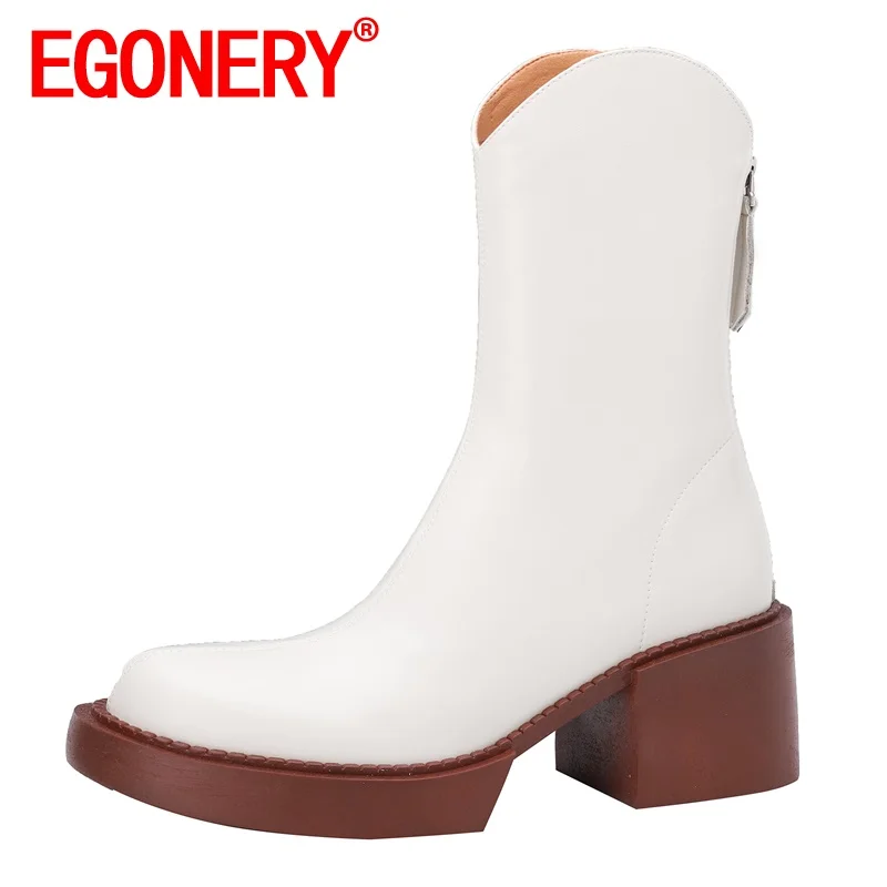 

EGONERY Women winter New style Fashion Leisure short boots Round Toe Mature soft Back zipper Comfortable ventilation Concise