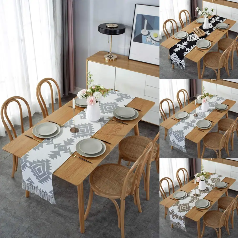 

Table Runner Nordic Weave Cotton Linen Table Cloths with Tassel for Wedding Banquet Party Dining Desk Decoration Home Textile