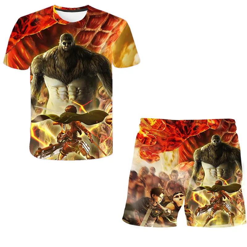 

2021 Children Clothing Attack on Titan Boys Clothes Set Kids polyester girls Boys T Shirt 3d print men's Outfit 4 To 14 Yrs