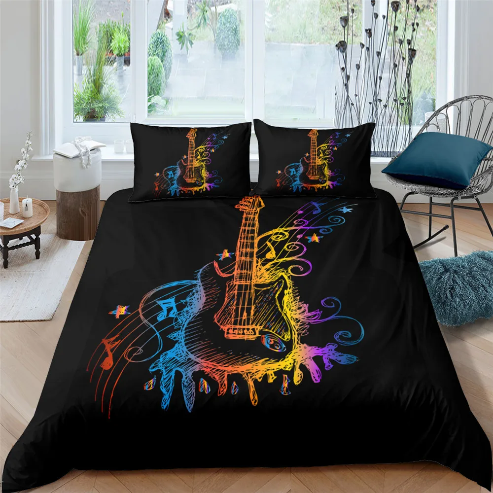 

3D Guitar Printed Duvet Cover and Pillowcase 2/3 Pcs Bedding Set Single/Twin/Double/Full/ Queen/ King Size