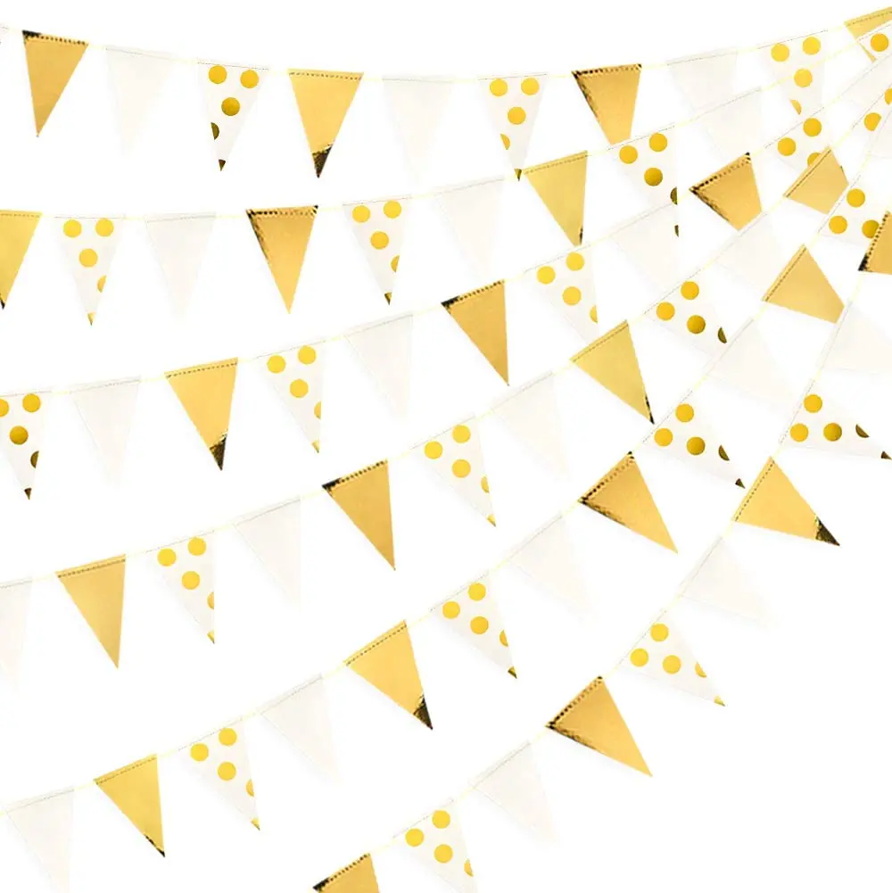 

Белая Золотая фольга в горошек, 13 футов, баннер, бумажный треугольный флаг, флажок, фотография, для свадьбы, детского дня рождения, вечеринки