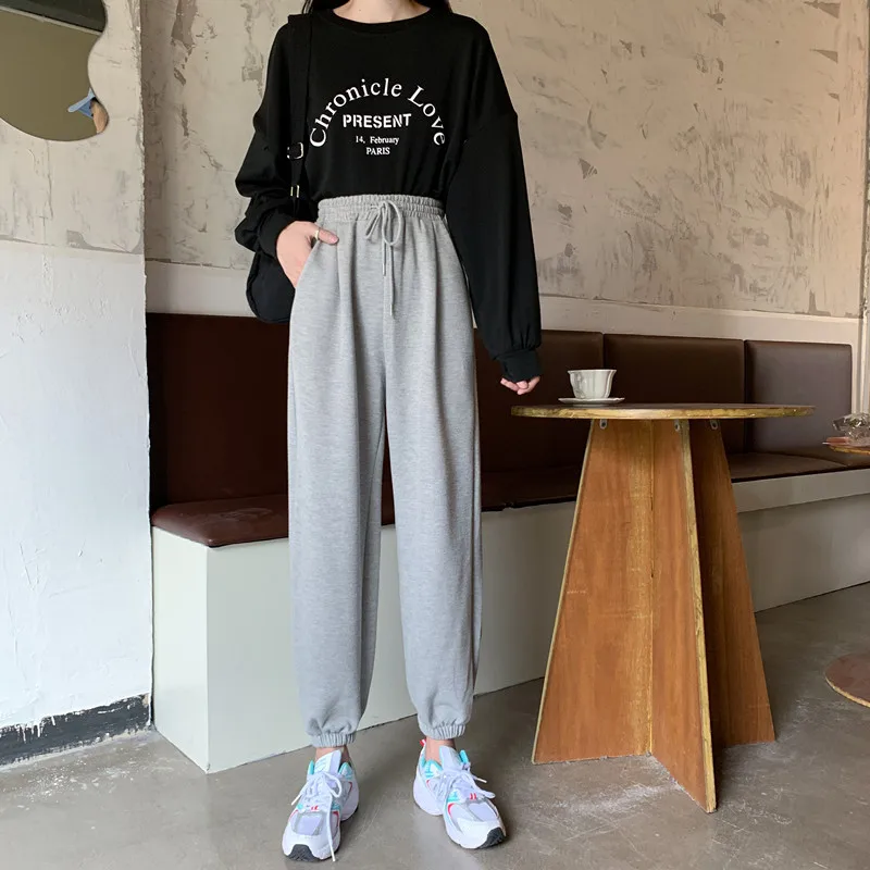

Women High Waist Drawstring Jogging Plus Size Female New Fashion Solid Color Loose Harem Trousers Ladies Casual Pants