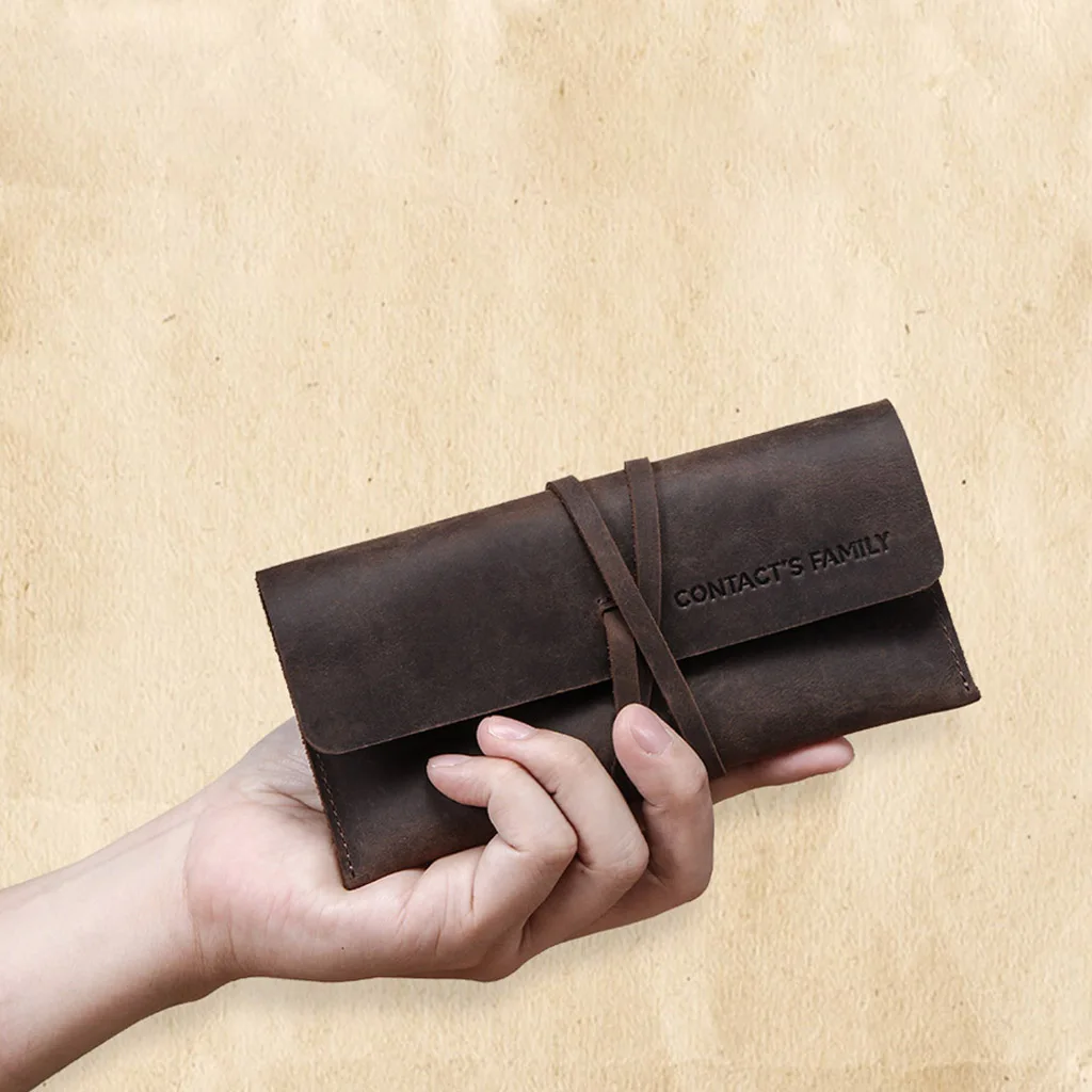 Handmade Cowhide Leather Pen Bag Retro Vintage Roll Pencil Case Pouch Stationery Box for School Supplies Office Home Art Travel retro canvas detachable pencil bag art bag pouch storage 26cm length pencil roll school office supplier stationery funny gift