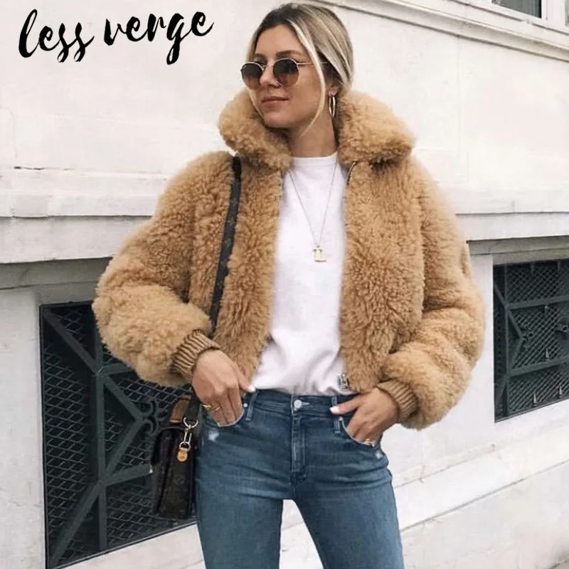 Lessverge плюшевое повседневное зимнее пальто из искусственного меха для женщин на