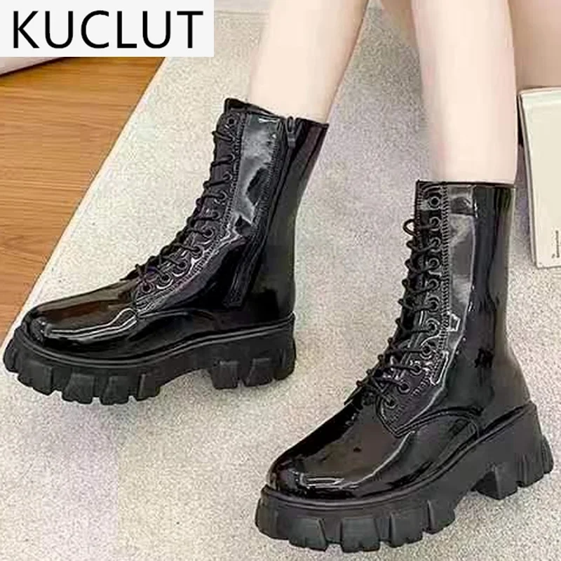 

2021 Autumn Women's Boots New Fashion Side Zipper Platform Women's Ankle Boots Outdoor Comfortable Lace-Up Women's Casual Shoes
