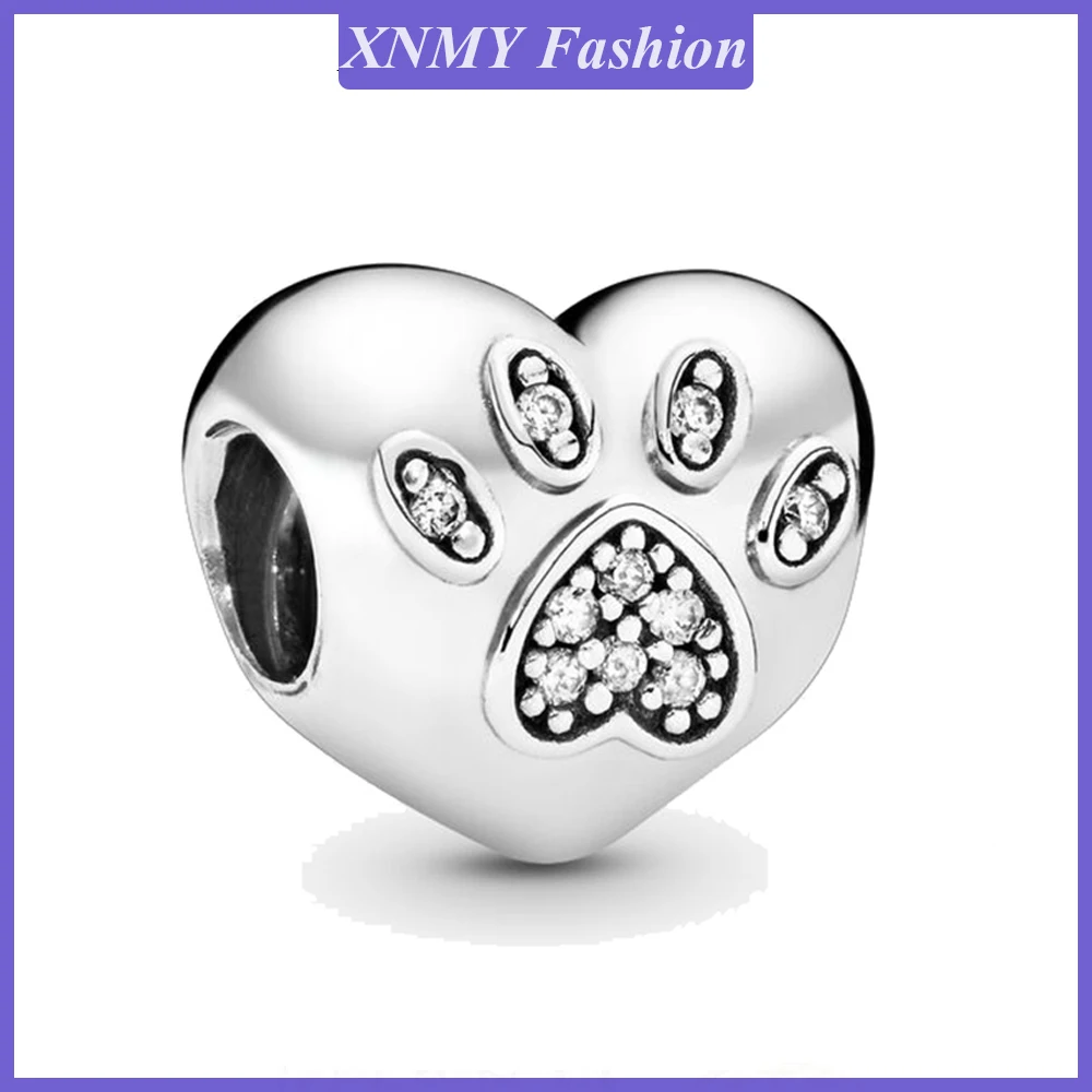 

XNMY горячая Распродажа серебряного цвета Медвежья Лапа сердце Шарм Бусины Подходит для оригинального браслета Пандора браслет ювелирные из...