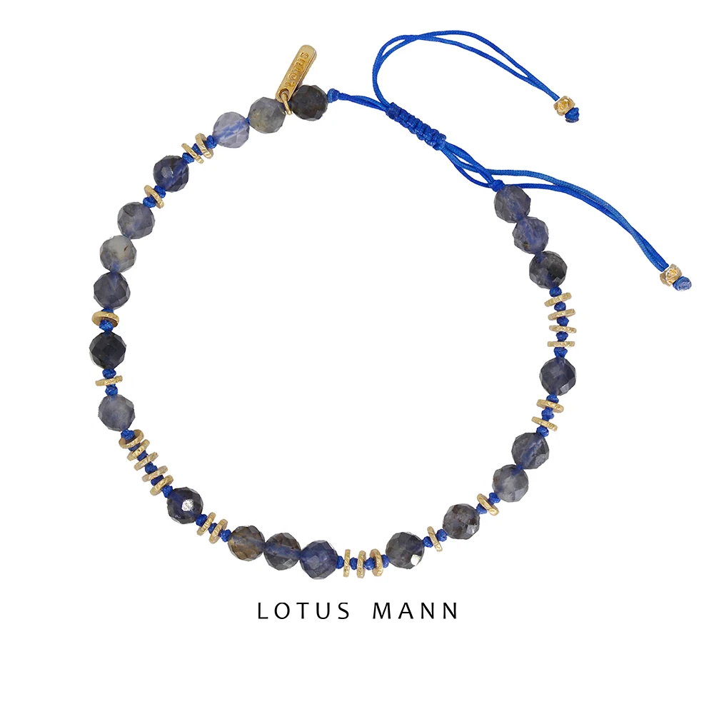 

Lotus Mann Enchanted Dark Blue Cordierite 925 Silver Plated Gold Bracelet