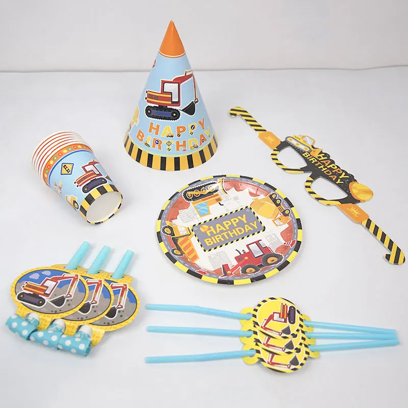 36pcs/set for 6 Person Engineering Vehicle Truck Party Decorations Happy Birthday Tableware Set Hat Blowouts Kids Baby Boy | Дом и сад