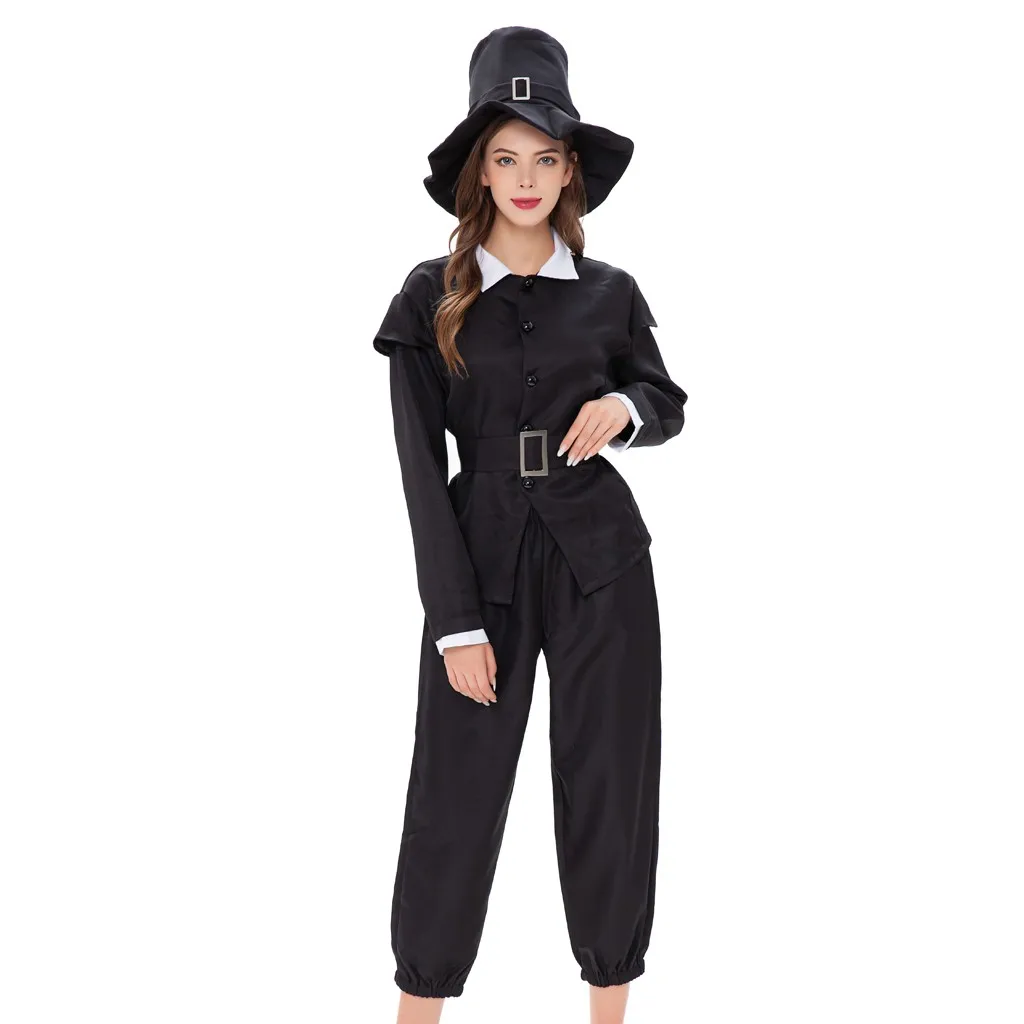 Взрослые мужчины женщины Хэллоуин Волшебная Ведьма черный вечерние костюм для