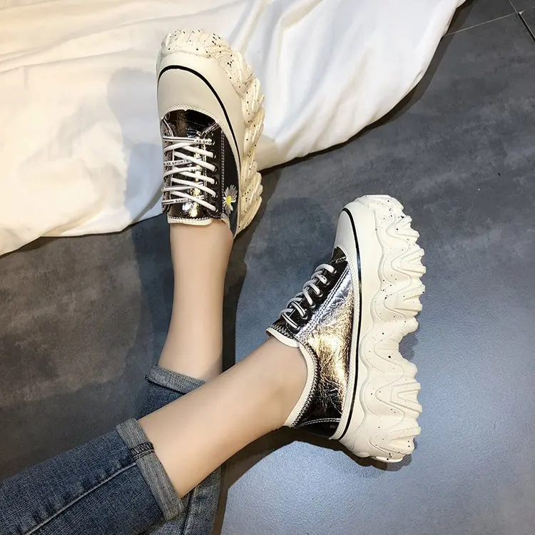 

Natascha Spring Woman Chunky Sneakers 7cm Platform Vulcanized Shoes For Women Fashion Round Toe Med Heel Women Casual Shoes