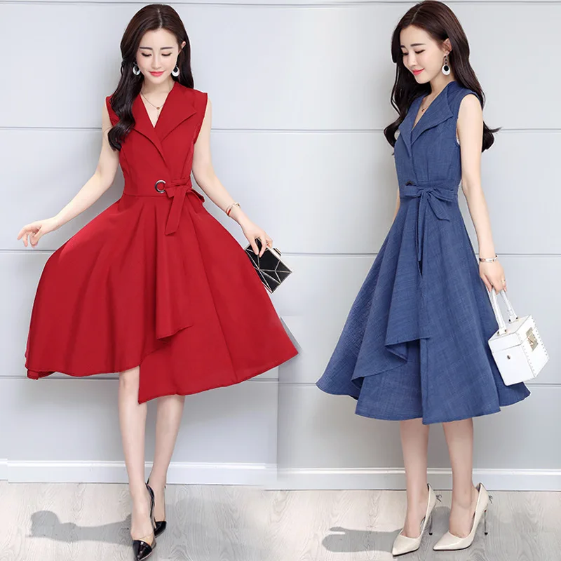 

Summer new trend wild dress cotton and linen fashion wild irregular solid color long and large size dress