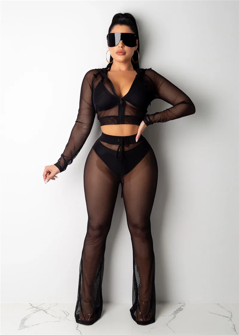 Черный прозрачный сетчатый комплект из двух предметов женский спортивный костюм