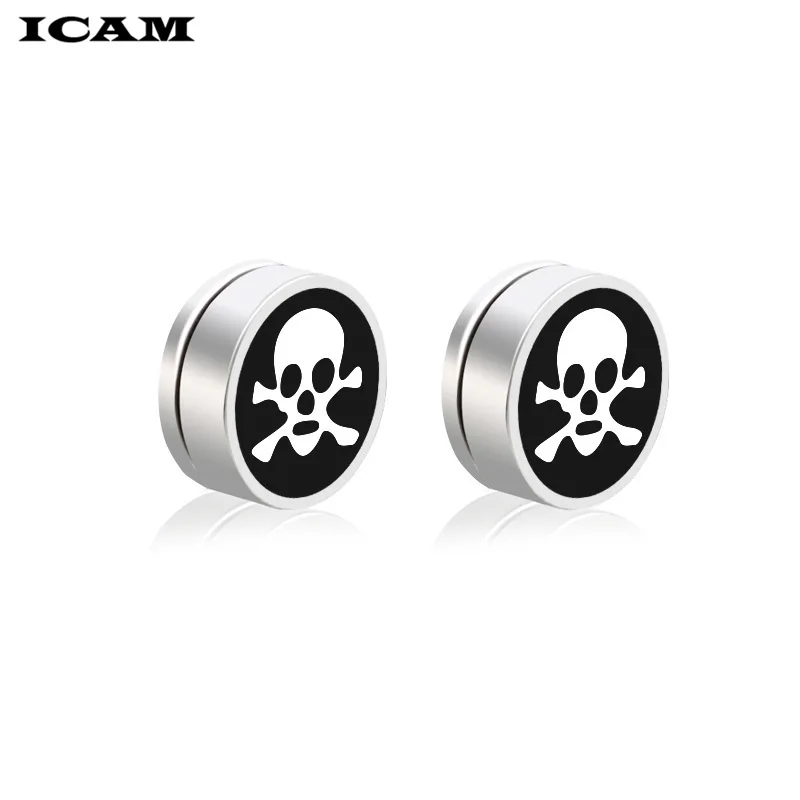 ICAM черный магнит круглый серьги из нержавеющей стали Магнитная серьга
