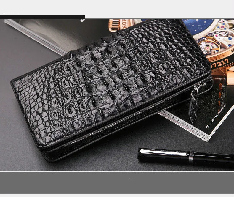 

Free shipping Genuine Crocodile Leather Zipper Wallet Business Affairs Fashion For Man Hand Package Male High Archives Long Fund