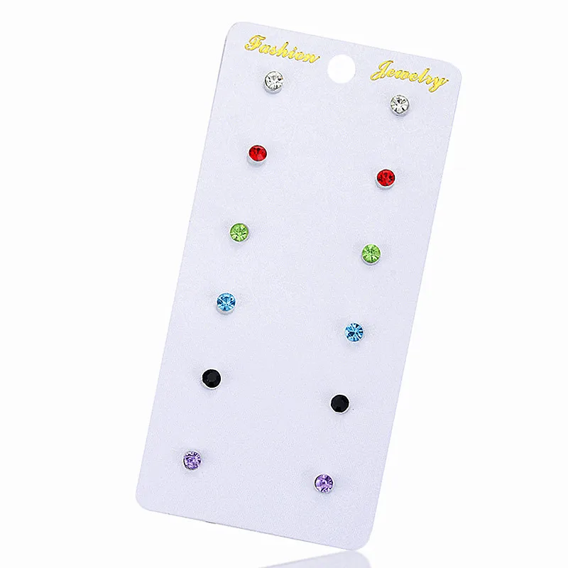 6 пар многоцветный камень кристалл серьги шпильки набор элегантные Pin Комплект