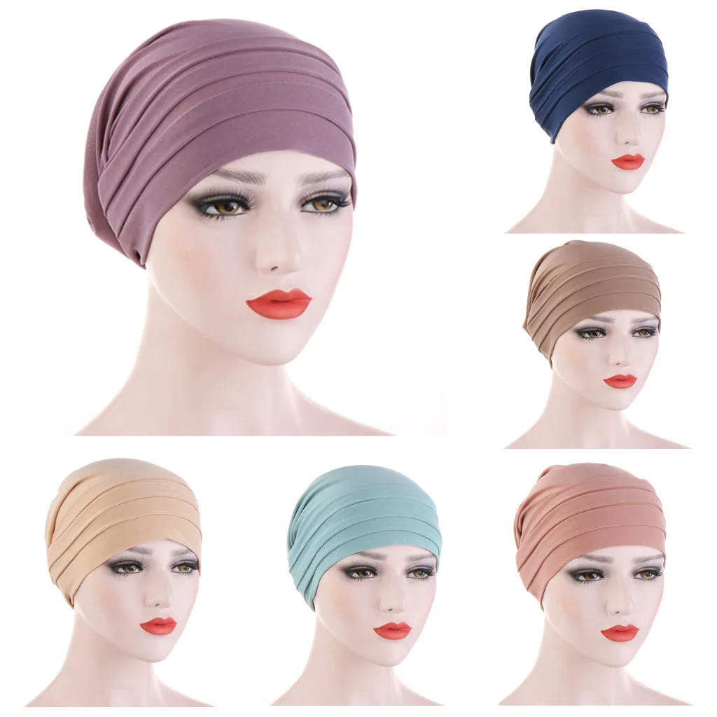 

New Crystal Linen Pile Hat Solid Color Muslim Baotou Hat European and American base turban