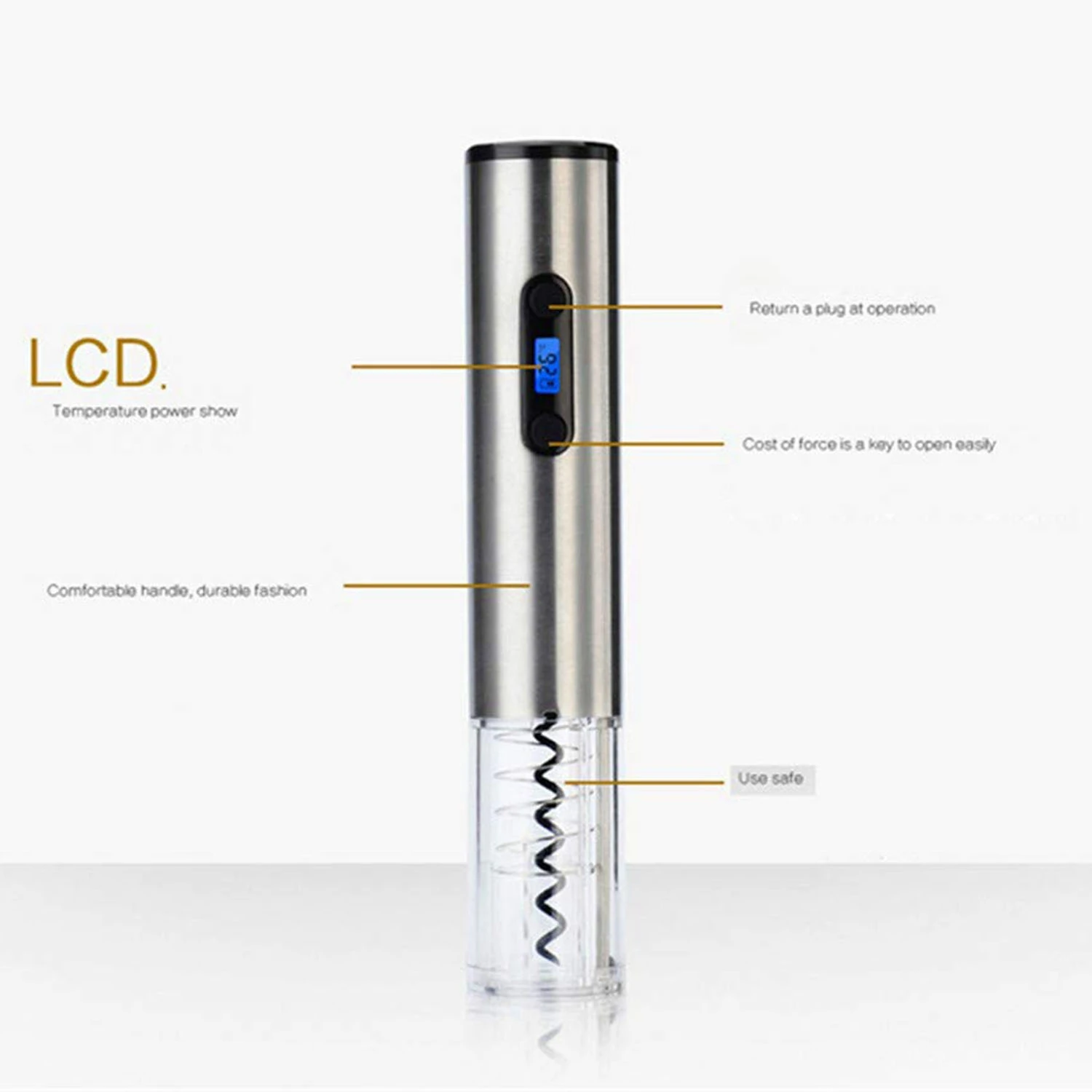 Electric Corkscrew Electric Stainless Steel Wine Bottle Opener With Charging Stand Lcd Battery Indicator, Silver(Eu Plug