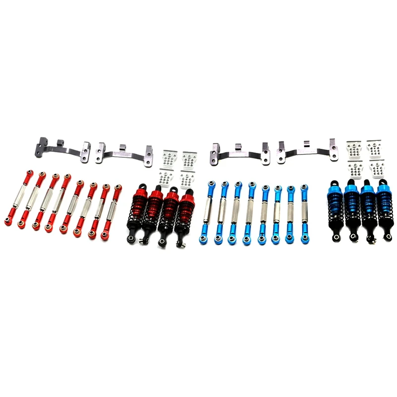 

2Set Upgrade Metal Pull Rod Tie Rod Pull Rod Base Shock Absorber For WPL B14 B24 C14 C24 C34 1/16, Blue & Red