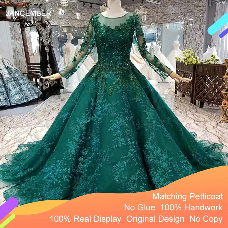 LS963214 королевский зеленый мусульманский вечернее платье длинные тюлевые рукава o
