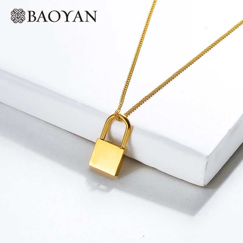 Ожерелье Baoyan с золотым замком простое роскошное ожерелье биркой из нержавеющей