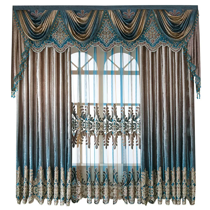 

Beautiful Silk Flannel Embroidered Blackout Curtain,Curtains for Living Dining Room Bedroom