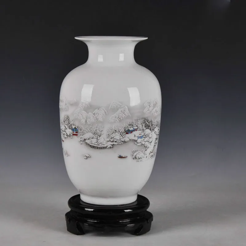 

Старинный Снежный пейзаж белая керамическая ваза для цветов модное украшение для дома фарфоровые вазы Цзиндэчжэнь