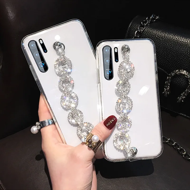

Lady Bling Rhinestone Diamond Bracelet Chain Crystal Case For Huawei P40 P50 P20 P30 Pro Lite Mate 40 30 Pro Honor 20 9x Pro Y9