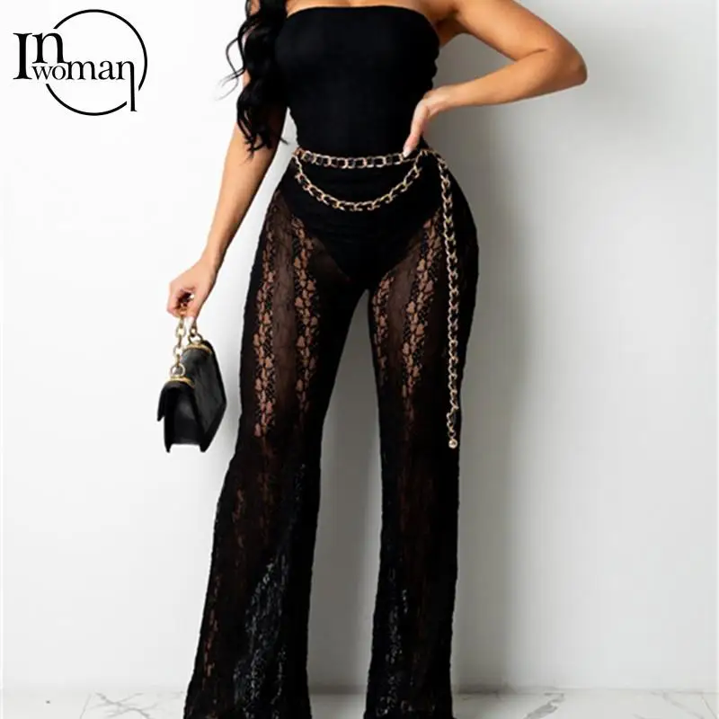 

Женский Осенний сексуальный черный комбинезон без бретелек, модель 2021 года, Женская кружевная Прозрачная Клубная одежда, комбинезоны