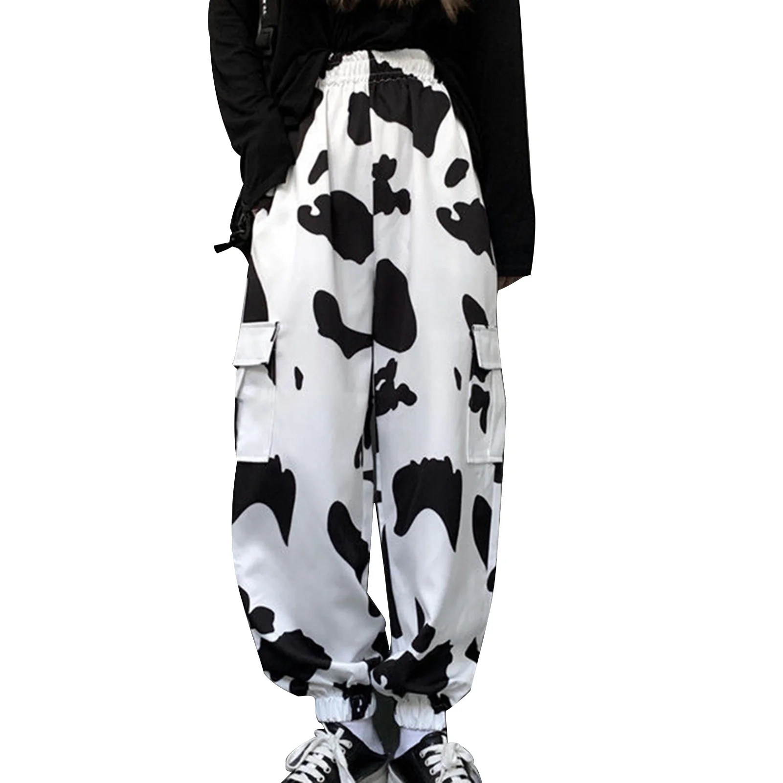 

Модные женские свободные брюки в стиле ретро, прямые брюки унисекс, комбинезон с коровьим принтом, брюки для девушек, новинка 2021