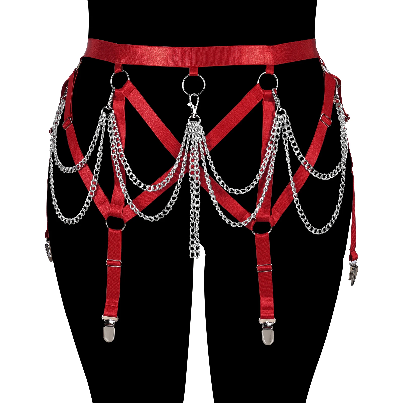 

Women Bondage Chain Body Cage Wedding Harness Belt Goth Rave Plus Size Leg Garter Belt High Waist Stocking Accessories