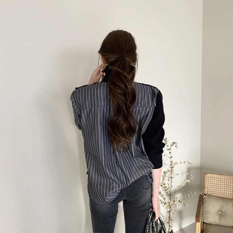 

Fashion Autumn Patchwork Sweater Korean Style Chic Turtleneck Sweater Women Oversize Pullovers poleras mujer Loose Tops Jumper