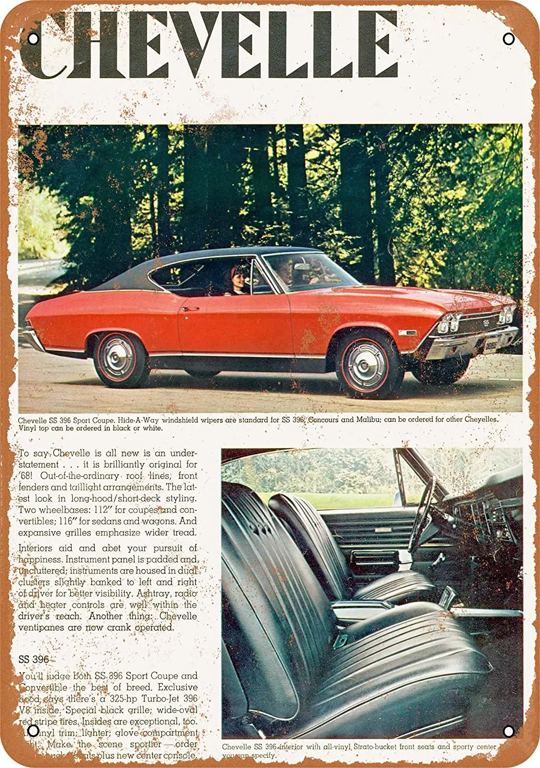 

WallColor 8*12 металлический знак 1968 Chevy Chevelle SS 396 Sport Coupe винтажный вид