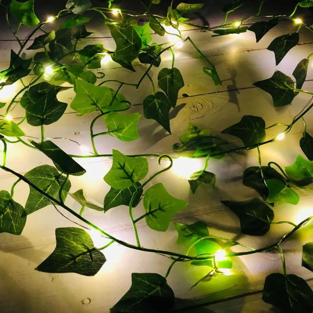 

2M Artificial Plants String Light Green Leaves Garland Rattan LED Lights Indoor Outdoor Home Decorations DIY Hanging Lighting