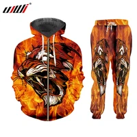 ujwi casual mens tracksuit hoodie pants 3d printing two piece winter jacket men loose oversized flame tiger suit sports custom
