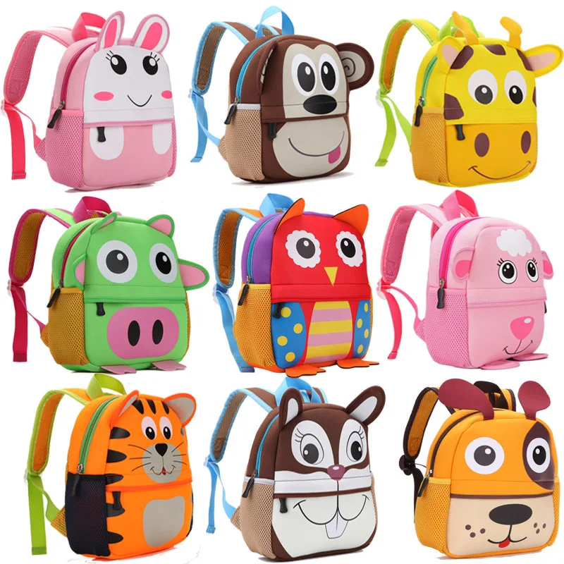 

2021 New 3D Animal Children Backpacks Brand Design Girl Boys Backpack Toddler Kids Neoprene School Bags Kindergarten Cartoon Bag