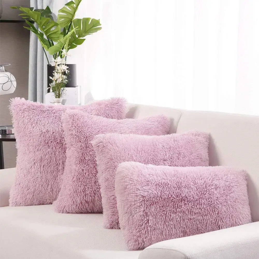 

2pcs Soft Faux Fur Pillow Case Plush Cushion Cover Pink Blue Orange Pattern Home Decorative Pillow Cover 45x45cm