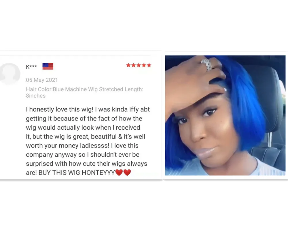 

Blue Colored Bob Human Hair Wigs For Women Straight Non Lace Front Wig Full Machine Made Wigs Brazilian Remy Blue Bob Wig 180%