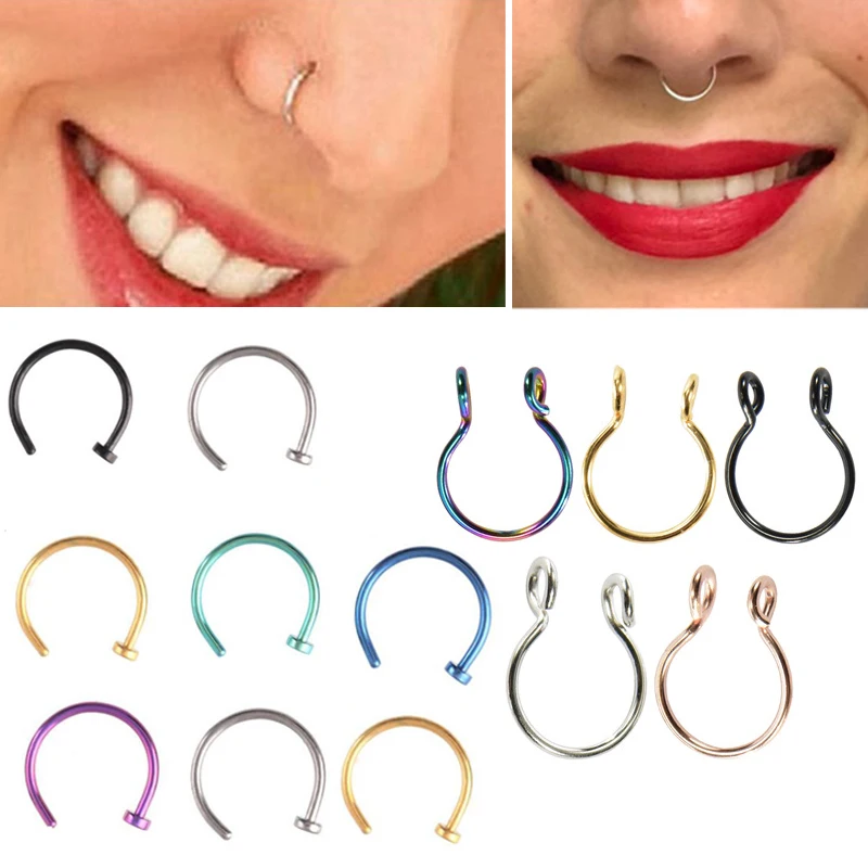 1pcs U Shaped Fake Nose Ring Hoop Septum Rings Stainless Steel Nose Piercing Fake Piercing Pircing Jewelry