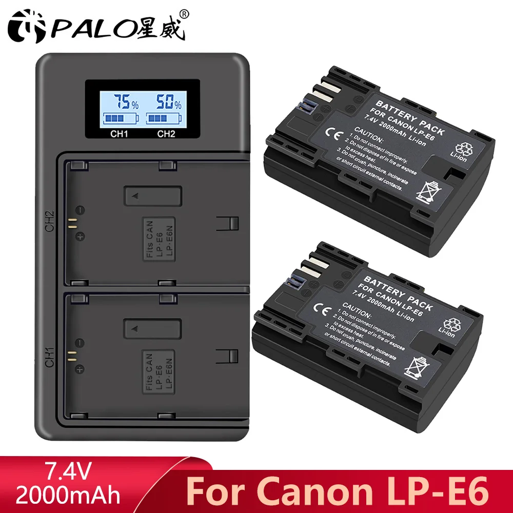 

2x LP E6 LPE6 LP-E6 E6N Battery 2000mAh + LCD Dual Charger For Canon EOS 5DS R 5D Mark II 5D Mark III 6D 7D 80D EOS 5DS R Camera