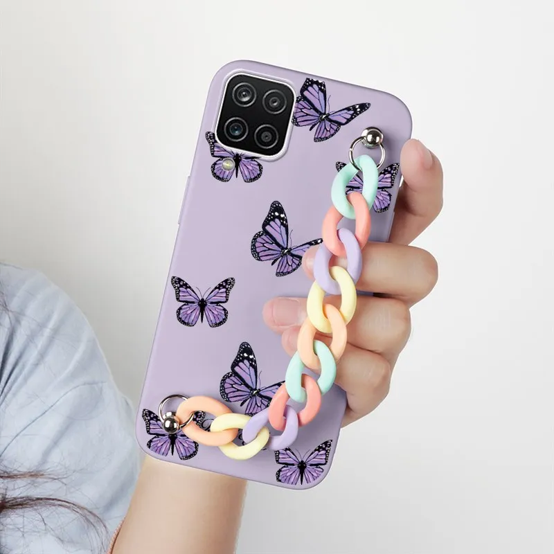 Чехол для Samsung Galaxy A12 силиконовая задняя крышка из ТПУ с цепочкой на запястье Sasmung A