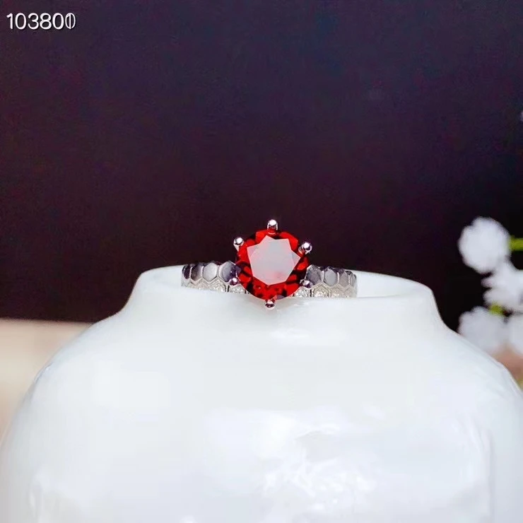 

CoLife Jewelry Vintage Garnet Silver Ring for Daily Wear 6mm Natural Wine Red Garnet Silver Ring 925 Silver Garnet Ring