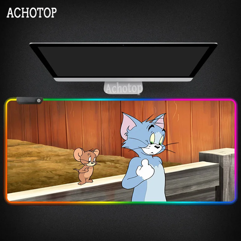 

Desk Mat RGB Large Mouse Pad Tom Cat Gamer Big Mouse Mat Computer Anti-slip Mousepad LED Backlight Gaming Accessories Mause Pad