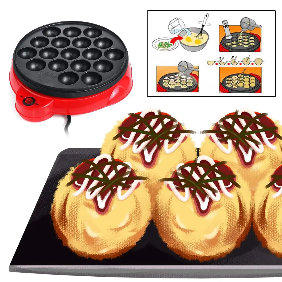 Профессиональные 18 отверстий шарики из осьминога производитель Takoyaki машина для выпечки электрическая мини-Плита Кухонная Плита Гриль сковорода 650 Вт
