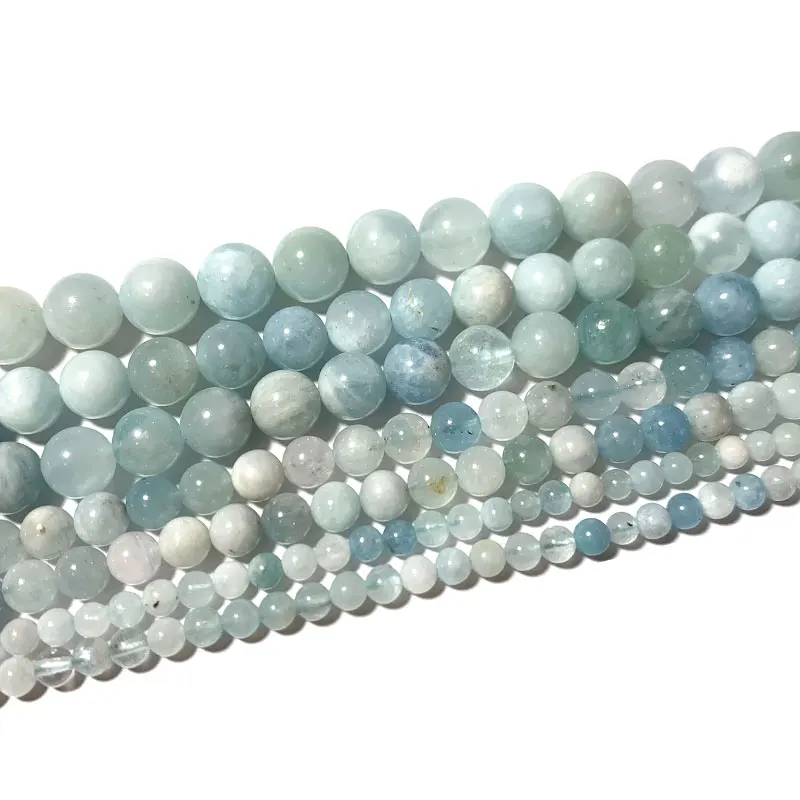 

YWROLE Natural Gem Stone Light Blue Aquamarine Loose Round Spacer Beads For Jewelry Making DIY Bracelet 4/6/8/10MM 15''