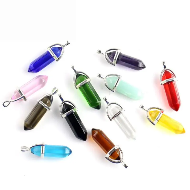 

CANZE Natural Crystal Stone Pendant Hexagonal Column Diamond Faced Bullet Necklace Quartz Point Pendant Without String