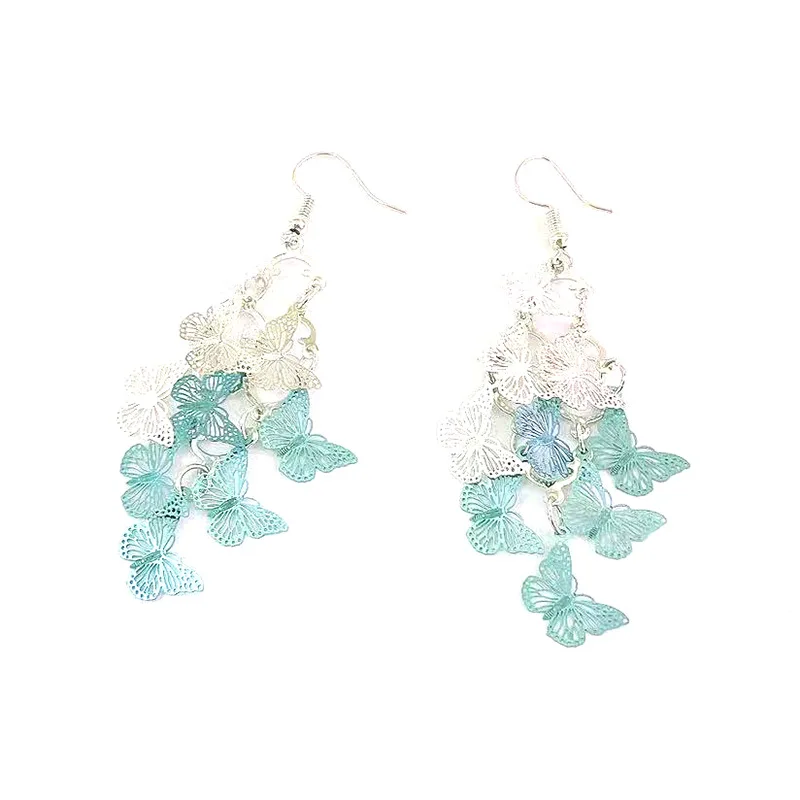 Уникальные серьги-бабочки на шнурке цветные длинные висячие серьги-подвески с