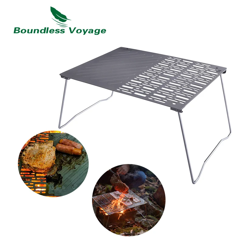 Boundless Voyage-Parrilla de titanio para acampar, mesa plegable, bandeja para freír, pequeño estante de carbón ligero, Kit de cocina para barbacoa al aire libre
