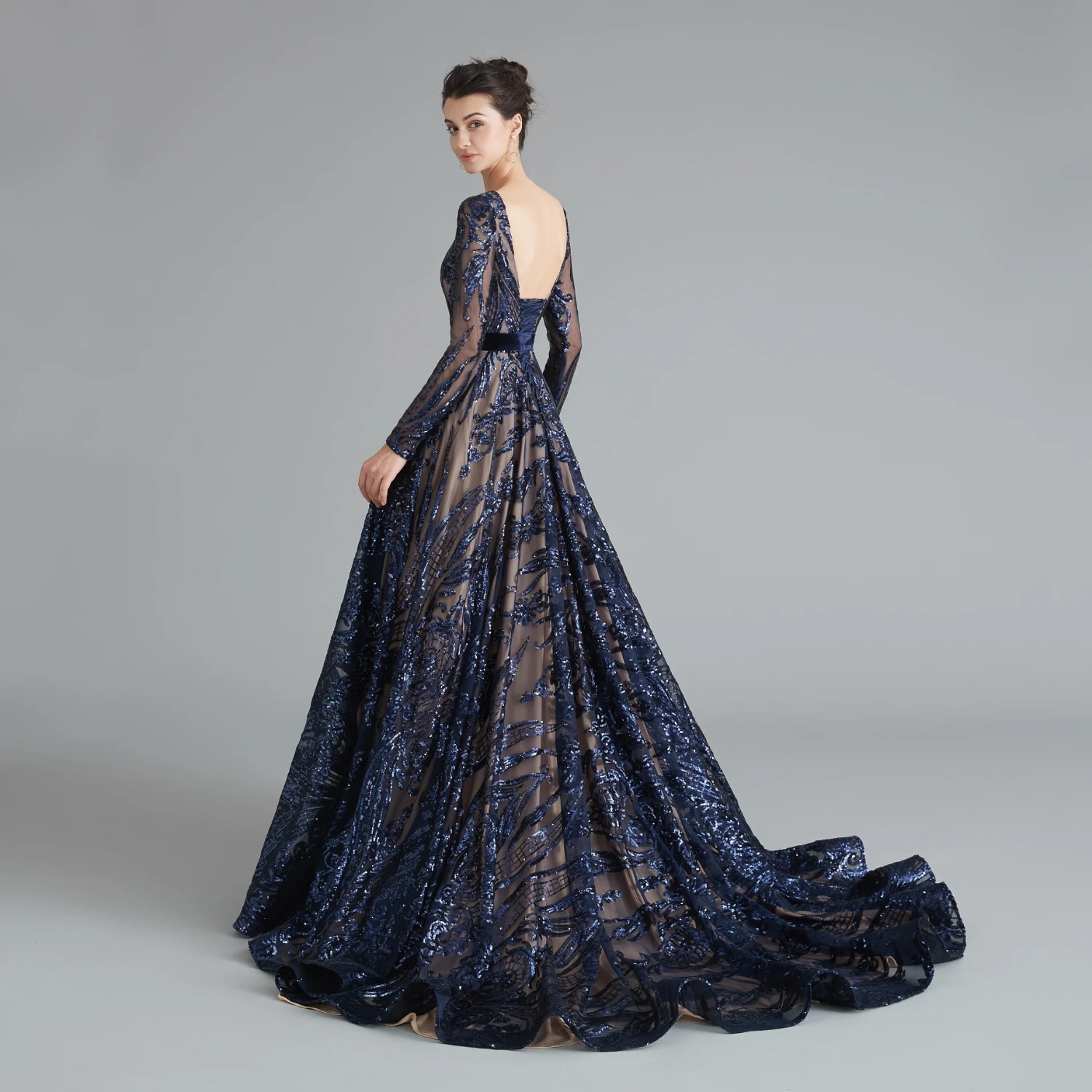 Vivian's Bridal Boho Sequin Кружева Аппликация вечернее платье Сексуальная Иллюзия с длинным рукавом o-образным вырезом спинки пушистое элегантное платье